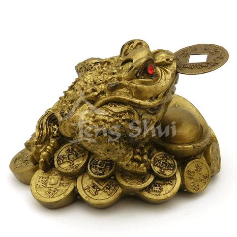 3-nohá žaba s ingotom a mincami, zlatá