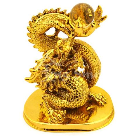 Čínsky drak s guľou, zlatý 16.5 cm