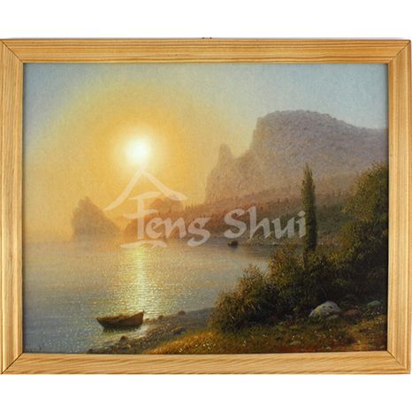 Obraz západ slnka, loď a hora 32x26 cm