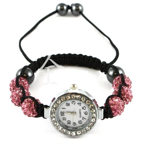 Shamballa hodinky ružové Quartz