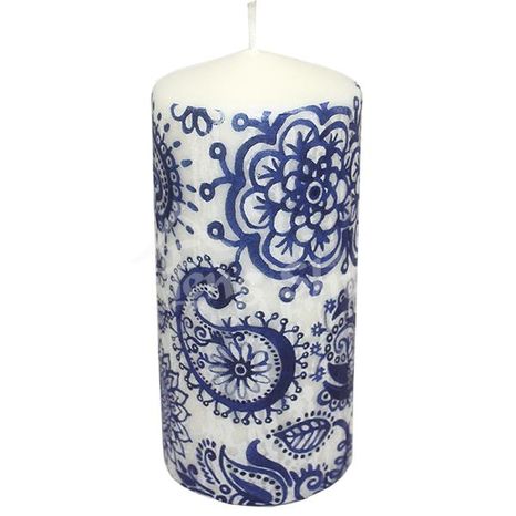Sviečka Ornamenty modrá handmade 15 cm